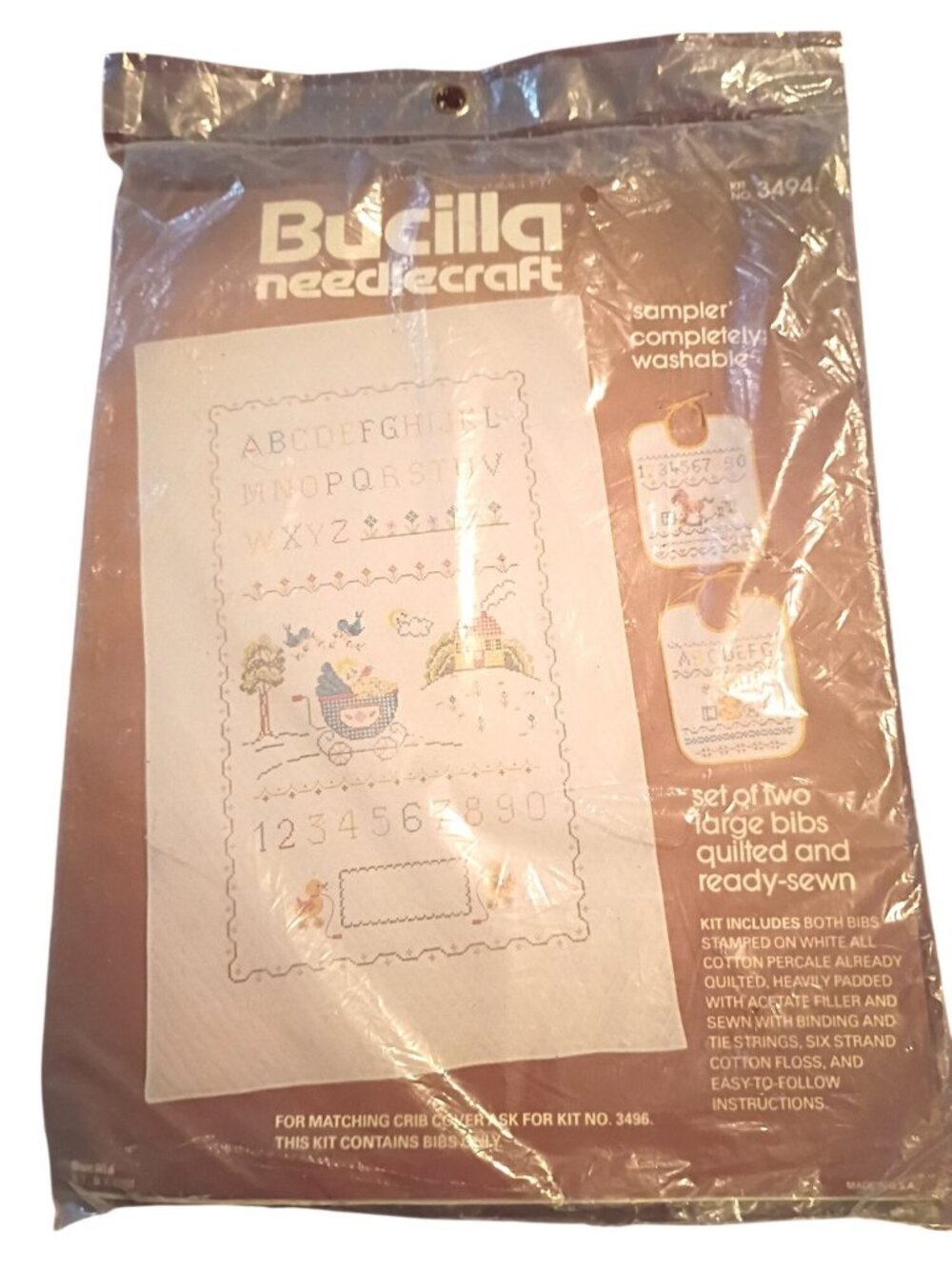 Bucilla Needlecraft Baby Bib Cross-Stitch Kit Set Of 2 Quilted Bibs Stamped Cott